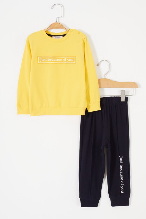 Sarı Yazı Baskılı Erkek Bebek Eşofman Takımı 17326