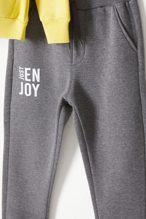 Sarı Yazı Baskılı Kapşonlu Hırkalı Erkek Çocuk Eşofman Takımı 16750