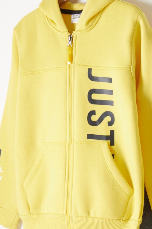 Sarı Yazı Baskılı Kapşonlu Hırkalı Erkek Çocuk Eşofman Takımı 16750