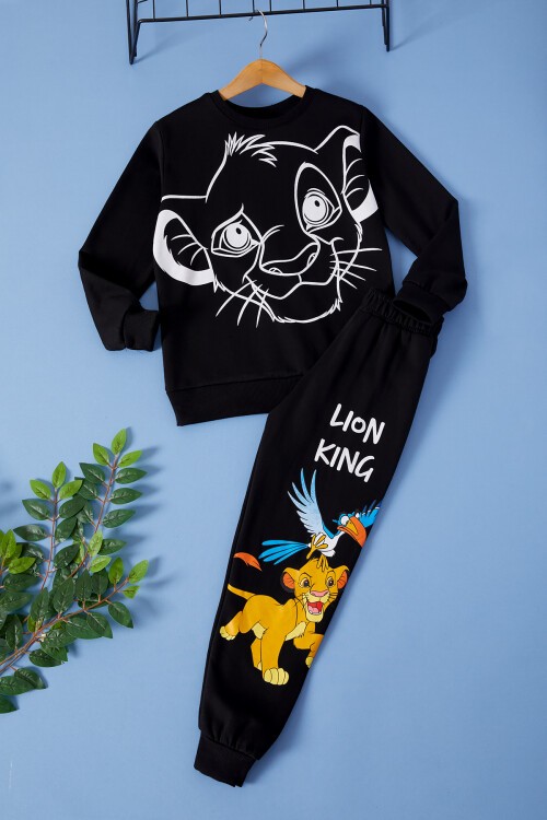 Siyah Aslan Kral Baskılı Erkek Çocuk Eşofman Takımı 17267