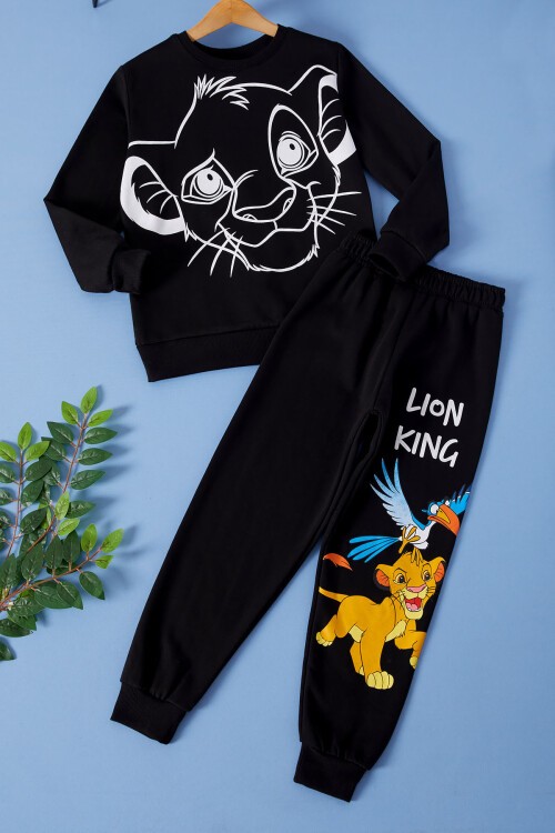 Siyah Aslan Kral Baskılı Erkek Çocuk Eşofman Takımı 17267