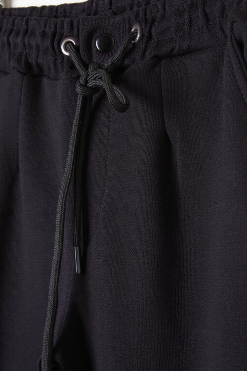 Siyah Beli Lastikli Duble Paça Erkek Çocuk Eşofman Altı 16529