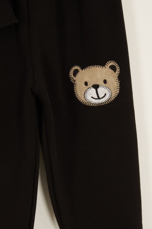 Siyah Erkek Çocuk Sevimli Ayıcık Temalı Şardonlu 3 İplik 2li Takım