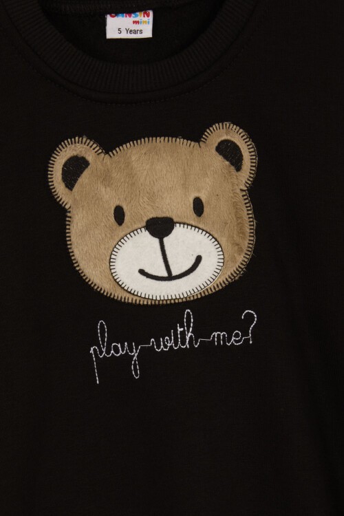 Siyah Erkek Çocuk Sevimli Ayıcık Temalı Şardonlu 3 İplik 2li Takım