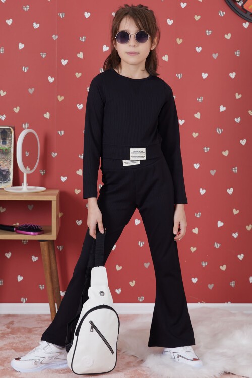 Siyah Fitilli İspanyol Paça Kız Çocuk Crop Takım 17261