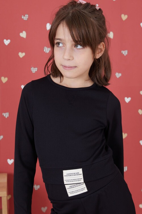 Siyah Fitilli İspanyol Paça Kız Çocuk Crop Takım 17261