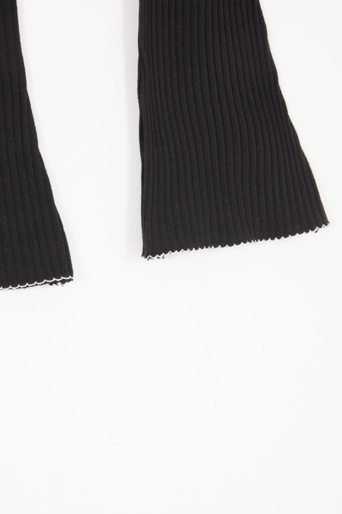 Siyah İspanyol Paça Fitilli Cepli Kız Çocuk Tayt 16995