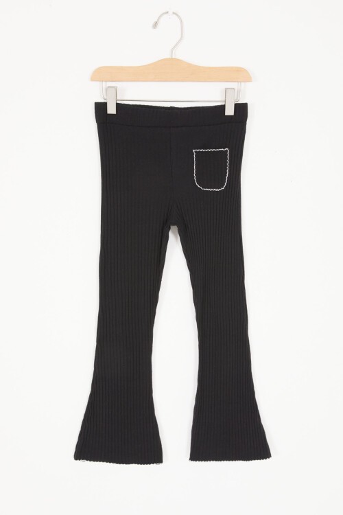 Siyah İspanyol Paça Fitilli Cepli Kız Çocuk Tayt 16995