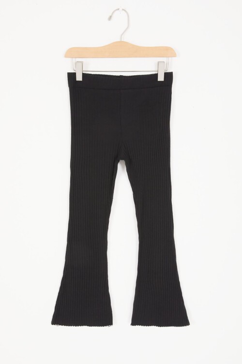 Siyah İspanyol Paça Fitilli Cepli Kız Çocuk Tayt 16995