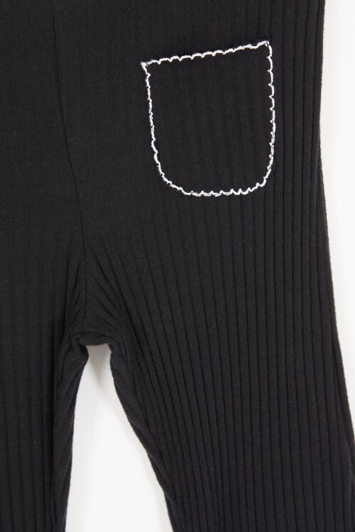 Siyah İspanyol Paça Fitilli Cepli Kız Çocuk Tayt 16995