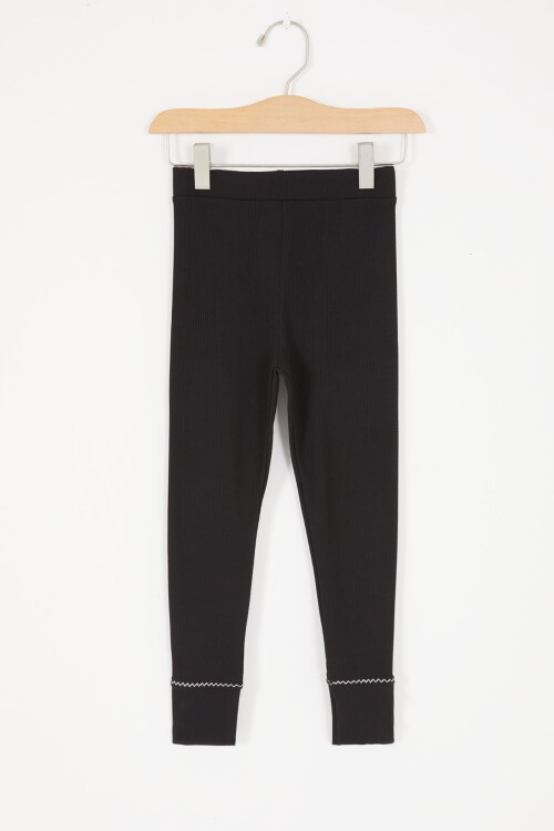 Siyah Kalp Düğmeli Fitilli Kız Çocuk Tayt 16890