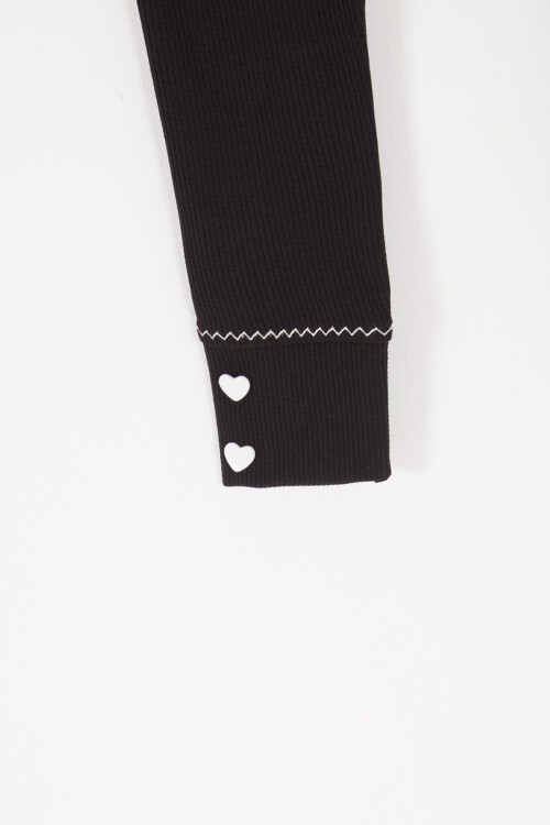 Siyah Kalp Düğmeli Fitilli Kız Çocuk Tayt 16890