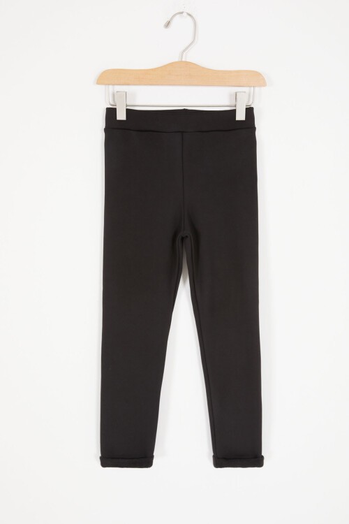 Siyah Kalp Nakışlı İçi Peluş Kız Çocuk Tayt 17090