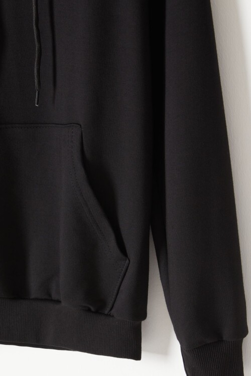 Siyah Kanguru Cepli Kapüşonlu Unisex Çocuk Sweatshirt 16780