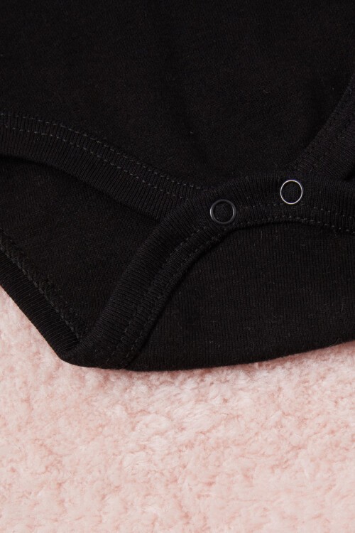 Siyah Kız Bebek Dantel Yakalı Uzun Kol Çıtçıtlı Badi 16838