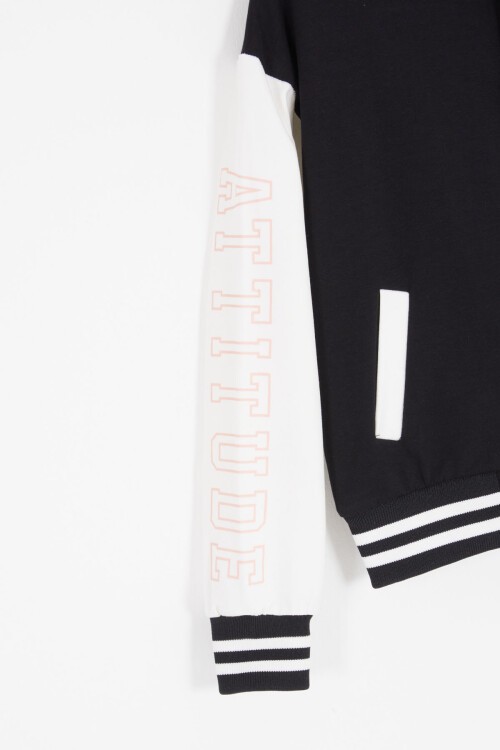 Siyah NY Nakışlı Sırt Baskılı Kız Çocuk Kolej Eşofman Takımı 16934