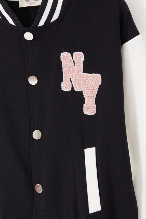 Siyah NY Nakışlı Sırt Baskılı Kız Çocuk Kolej Eşofman Takımı 16934