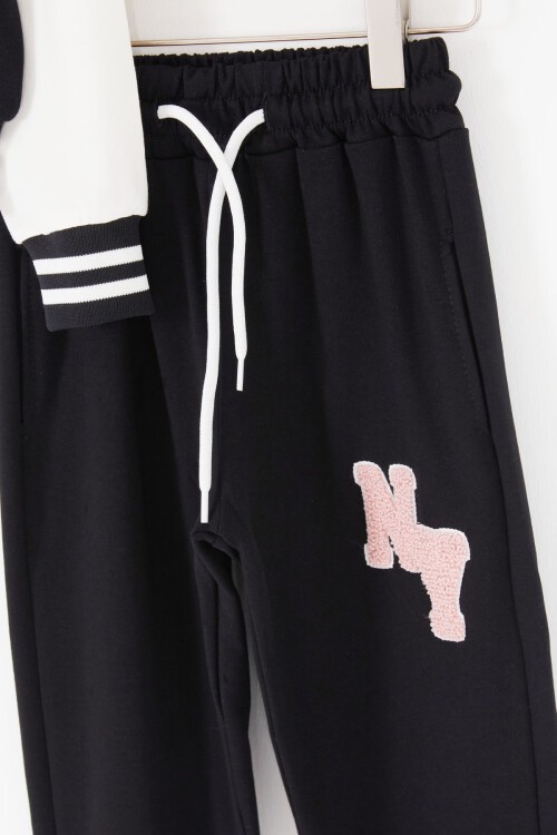 Siyah NY Nakışlı Sırt Baskılı Kız Kolej Eşofman Takımı 17005