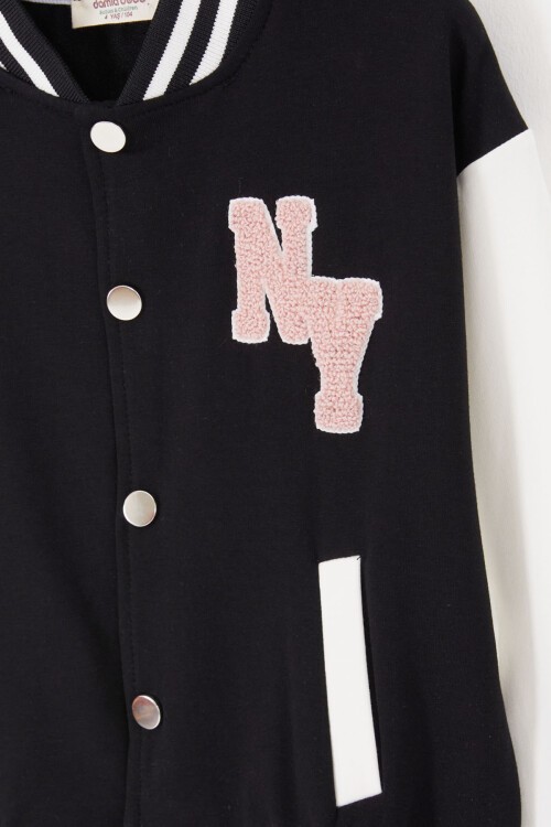 Siyah NY Nakışlı Sırt Baskılı Kız Kolej Eşofman Takımı 17005