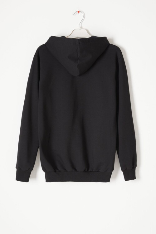 Siyah Polarlı Kanguru Cepli Çocuk Kapüşonlu Sweatshirt 17039