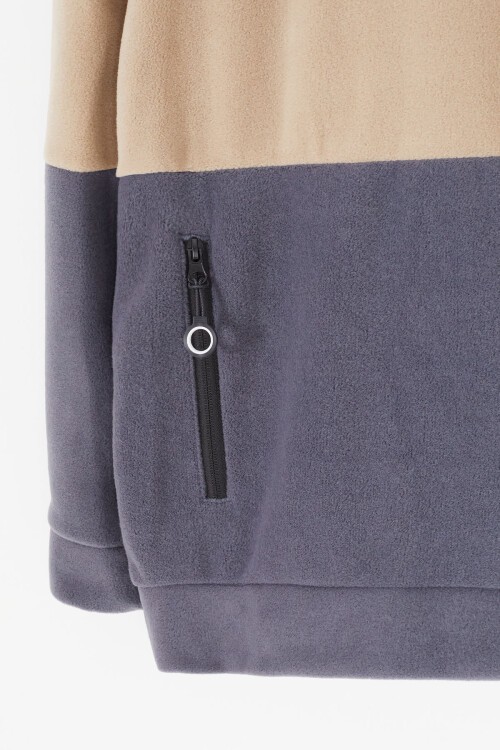 Siyah Renk Bloklu Polarlı Kapüşonlu Unisex Çocuk Sweatshirt 16907