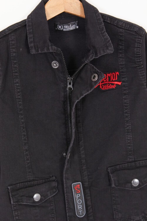 Siyah Superior Yazılı Erkek Çocuk Jean Ceket 16817