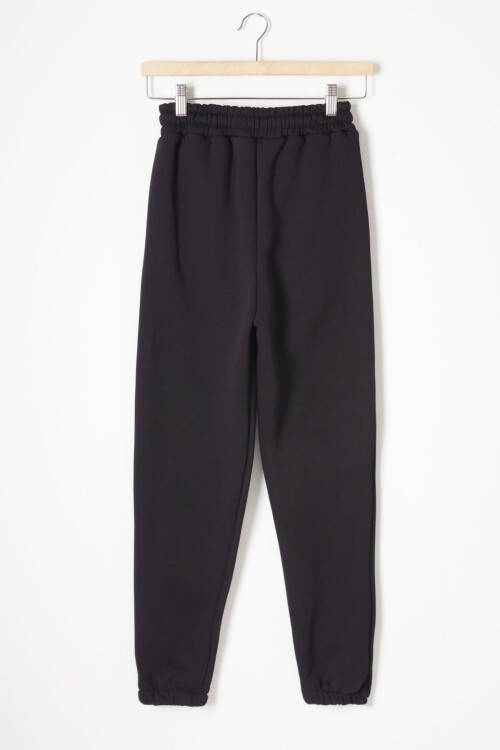 Siyah Üç İplik Şardonlu Beli Lastikli Çocuk Eşofman Altı 16760