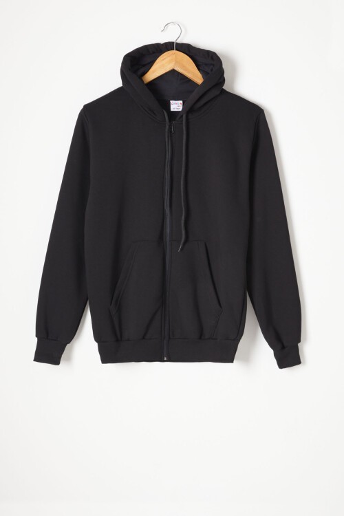 Siyah Üç İplik Şardonlu Kapüşonlu Çocuk Hırka 16764