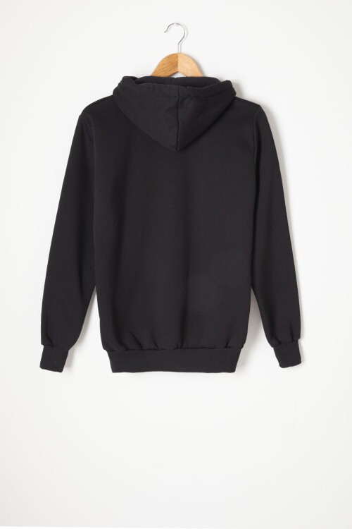 Siyah Üç İplik Şardonlu Kapüşonlu Çocuk Hırka 16764