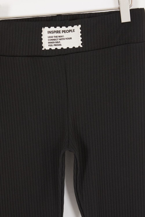 Siyah Volanlı Fitilli Kız Düz Tayt 16870