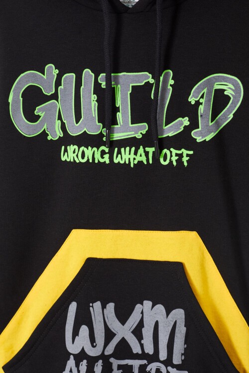 Siyah Yazı Baskılı Polarlı Erkek Çocuk Kapüşonlu Sweatshirt 16200