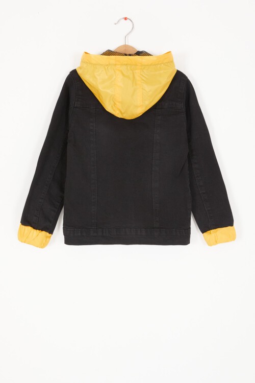 Siyah Yazı Nakışlı Kapüşonlu Erkek Çocuk Jean Ceket 16811