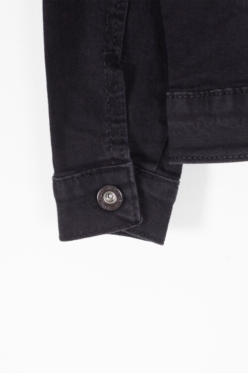 Siyah Yazılı Fermuar Cepli Erkek Çocuk Jean Ceket 17135