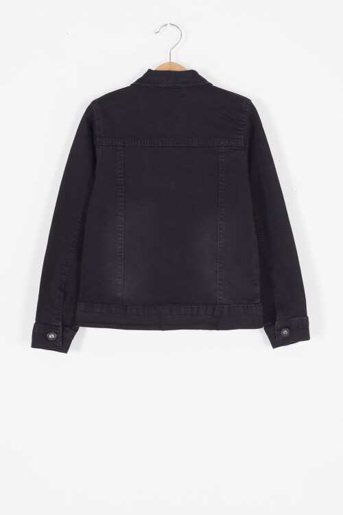 Siyah Yazılı Fermuar Cepli Erkek Çocuk Jean Ceket 17135