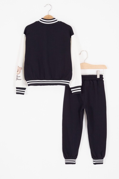 Siyah Yıldız Nakışlı Kolej Ceketli Kız Eşofman Takımı 17012