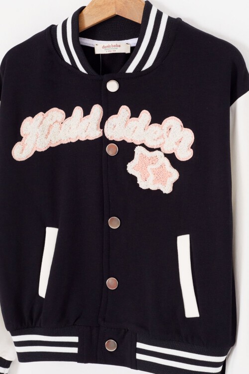 Siyah Yıldız Nakışlı Kolej Ceketli Kız Eşofman Takımı 17012