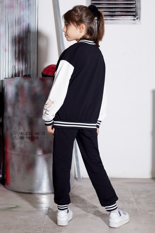 Siyah Yıldız Nakışlı Kolej Ceketli Kız Çocuk Eşofman Takımı 16941