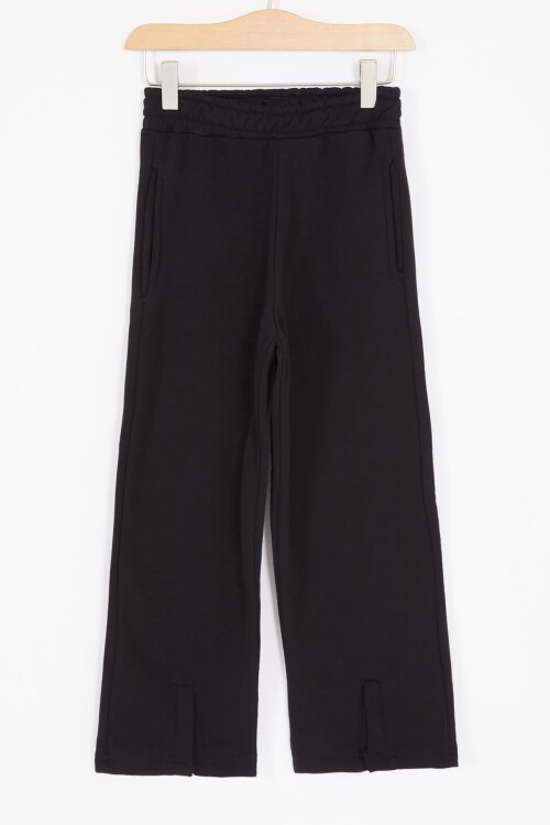 Siyah Yırtmaçlı Hırkalı Kız Çocuk Polarlı Eşofman Takımı 16457