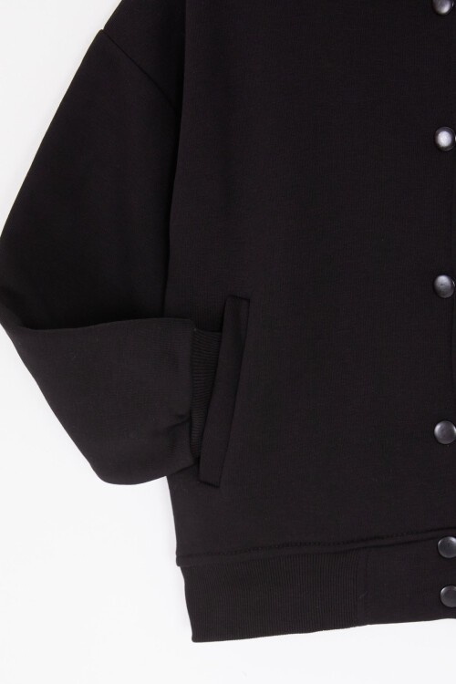 Siyah Yırtmaçlı Hırkalı Kız Çocuk Polarlı Eşofman Takımı 16457