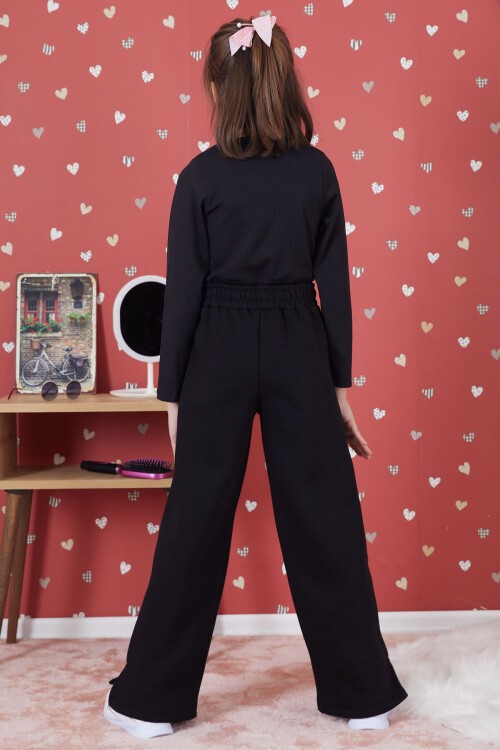 Siyah Yırtmaçlı Kız Çocuk Şardonlu Eşofman Altı 17264