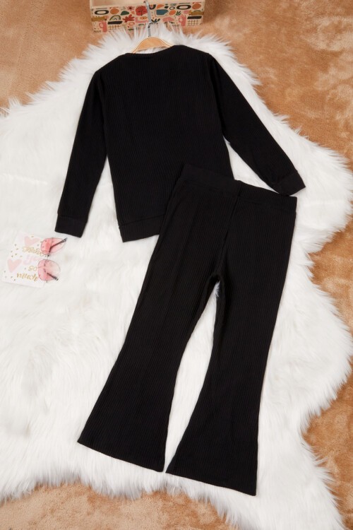 Siyah Yırtmaçlı Önü Fırfırlı Kız Çocuk Takım 17084