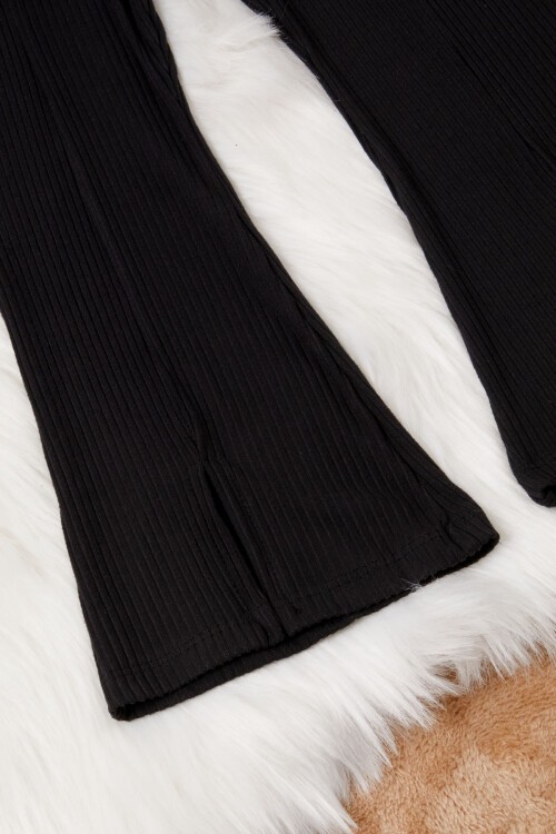 Siyah Yırtmaçlı Önü Fırfırlı Kız Çocuk Takım 17084