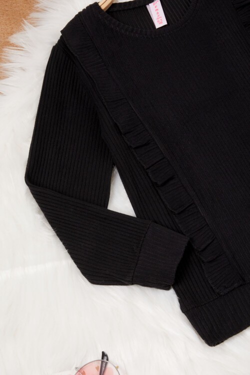 Siyah Yırtmaçlı Önü Fırfırlı Kız Çocuk Takım 17084