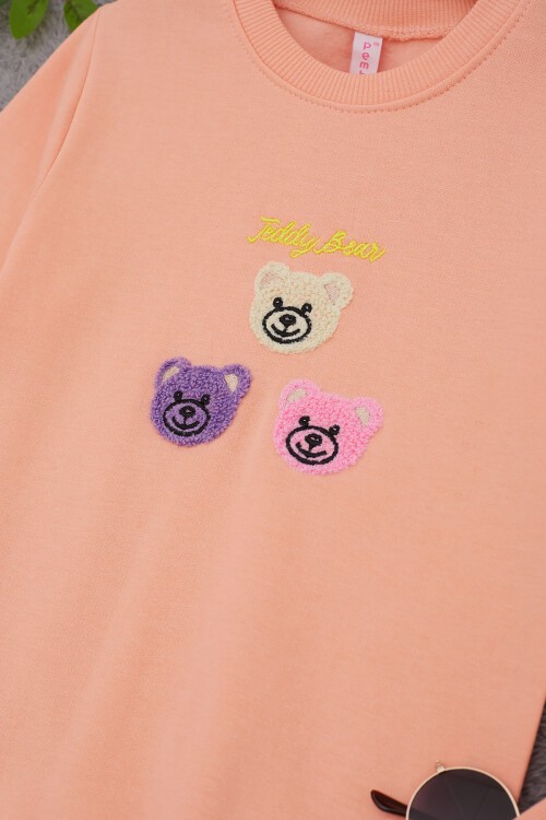 Somon Ayıcık Nakışlı Kız Çocuk Kız Çocuk Sweatshirt 17201