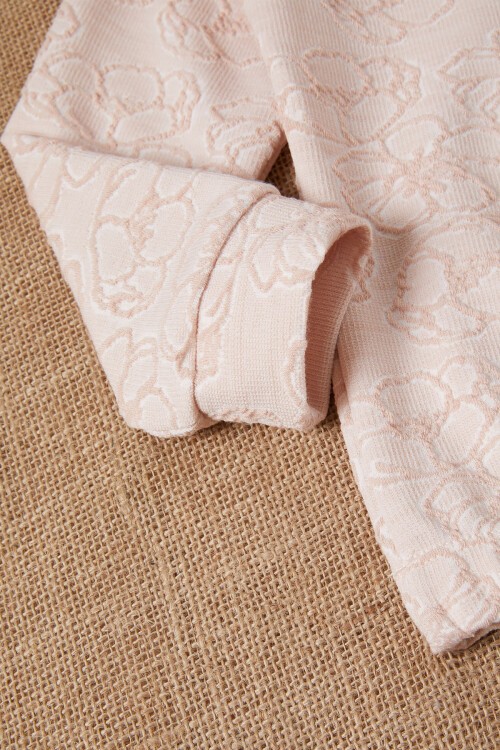 Somon Çiçek Desenli Dantel Yakalı Kız Takım 16635