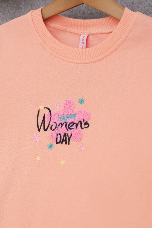 Somon Çiçek Nakışlı Kız Çocuk Kız Çocuk Sweatshirt 17195