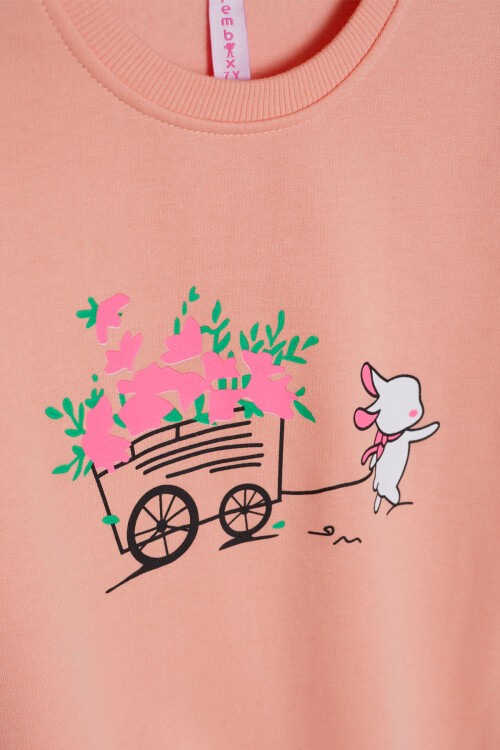 Somon Çiçekli Tavşan Baskılı Kız Çocuk Sweatshirt 17278