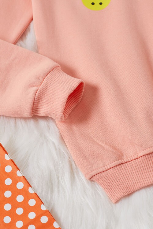 Somon Gülen Yüz Baskılı Kız Çocuk Bisiklet Yaka Sweatshirt 17285