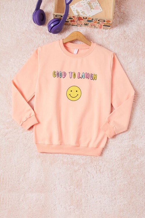 Somon Gülen Yüz Sırtı Baskılı Kız Çocuk Sweatshirt 16702