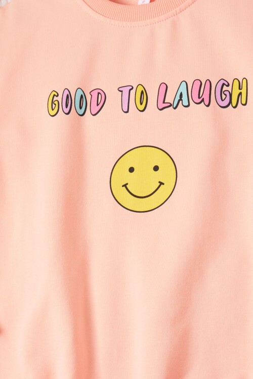 Somon Gülen Yüz Sırtı Baskılı Kız Çocuk Sweatshirt 16702